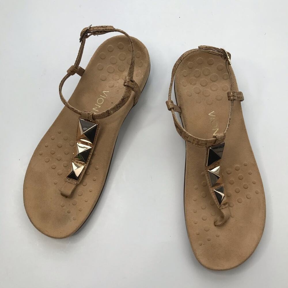 Vionic Women's Nala Gold Cork T-Strap Flat Sandals Size 9
